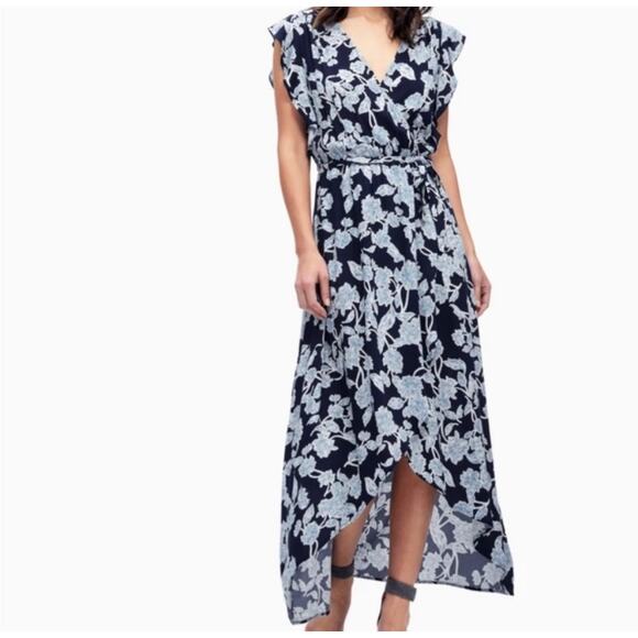 Splendid‎ Etched Floral Wrap Dress Size Medium Blue Maxi High Low Revolve - Picture 1 of 13